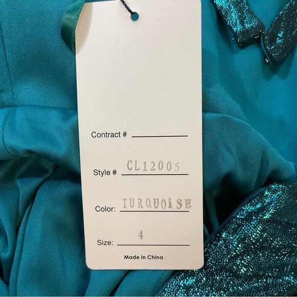 NEW COLETTE for MON CHERI liquid turquoise sparkle gown maxi prom formal dress 4 - Picture 7 of 10
